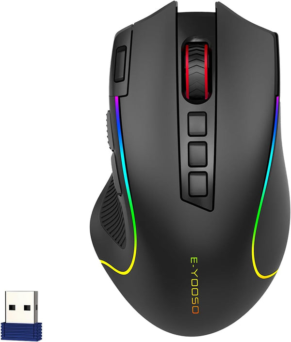 E-YOOSO Wireless Gaming Mouse, Tri-Modes 2.4G/BT/USB-C Wired Rechargeable RGB Mice with 9 Programmable Buttons, 8000 DPI, Rapid Fire Key, Ergonomic Optical Gamer Mouse Software Supports DIY Keybinds