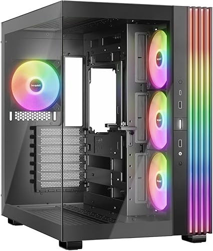 be quiet! Light Base 600 LX Black PC Case | Fully Windowed Front and Side Panel | Dual Chamber | ARGB LED Strip | 4 Light Wings LX 120mm PWM Fans | Inverted and Horizontal Layout Customizable | BGW67