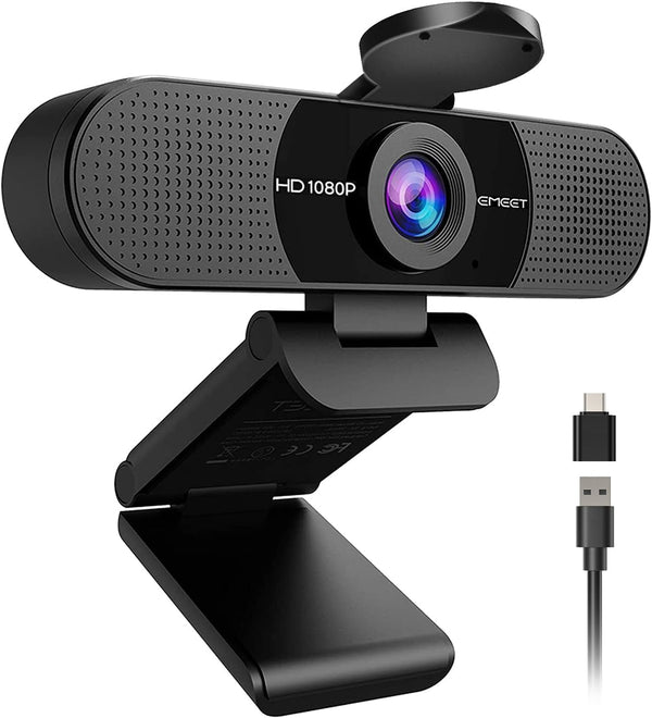 EMEET 1080P Webcam with Microphone, C960 Web Cam, 2 Mics, 90° FOV, USB Type-A & A-to-C Adapter, Plug&Play Computer Camera for Online Calling, Zoom/Teams/Facetime, Switch 2 Camera Support