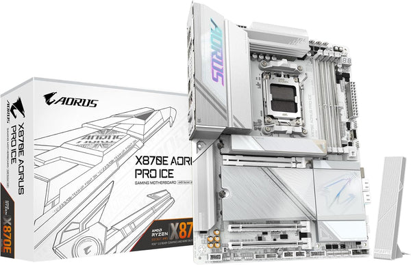 GIGABYTE X870E AORUS PRO ICE AMD AM5 LGA 1718 Motherboard, ATX, DDR5, 4X M.2, PCIe 5.0, USB4, WIFI7, 2.5GbE LAN, EZ-Latch